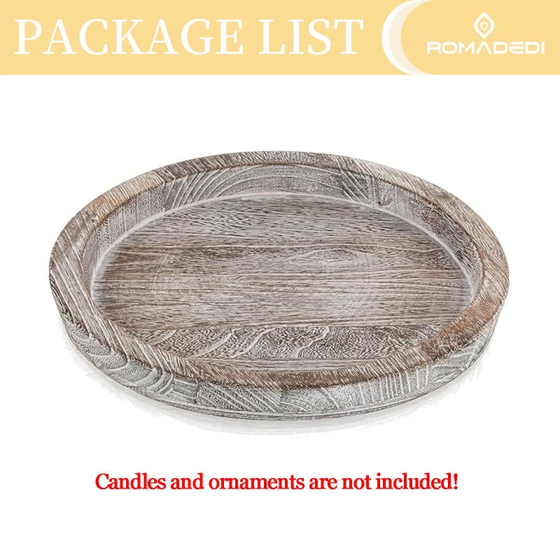 Romadedi Wooden Decorative Tray Candle Holder: Romadedi Round Wood Tray Home Decor, Whitewash Rustic Trays for Farmhouse Dinning Table Kitchen Countertop Coffee Table Wedding Centerpiece, 11inch, Size L - Image 5